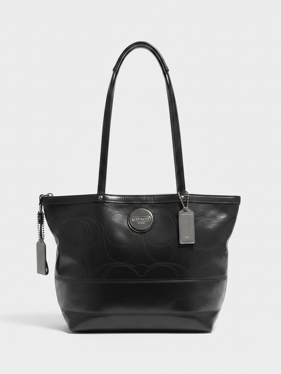 Coach Handbags - Coach Black Leather Logo Tote with Hangtag